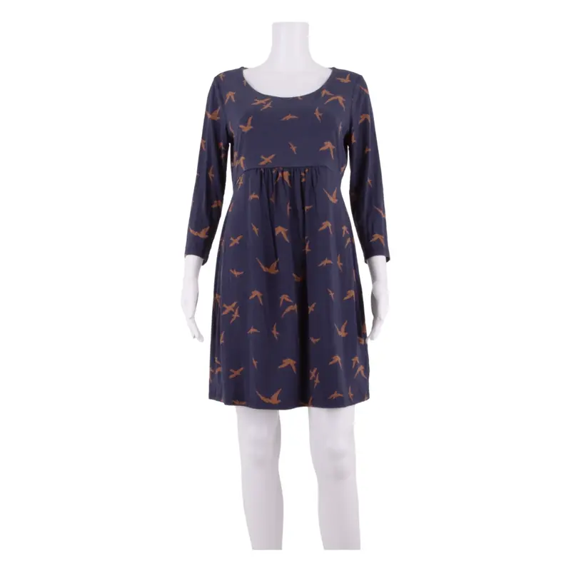 BODEN All Over Bird Print Womens Day Dress Blue Long Sleeve Knee Length UK 14