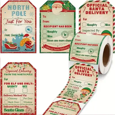 Christmas Gift Sticker Labels, 200pcs/roll Colorful Waterproof Gift Wrapping Sticker, Easy To Use Gift Labels for Holiday Dec...
