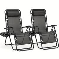 Set Of 2 Portable Recliner Chair Indoor, Beach Camping Patio Chair, Outdoor Folding Lounge Chair Indoor With Cup Holder Trays...