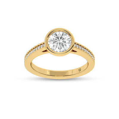 Lyra Pavé Set Half Coverage Bezel Round Lab Grown Diamond Engagement Ring | 14K Yellow Gold 2 5/8 CT. TW.