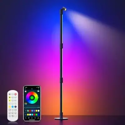 LED Corner Lamp, 360° Rotating RGB Corner Floor Lamp with Spotlight, Bluetooth Smart&Remote Control, Music Syn Ambient Light...