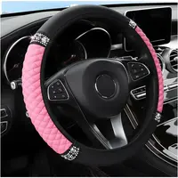 Bling Car Steering Wheel Cover, 15 Inch Rhinestones Soft Leather Elastic Steering Wheel Protector, Sparkly Crystal Diamond fo...