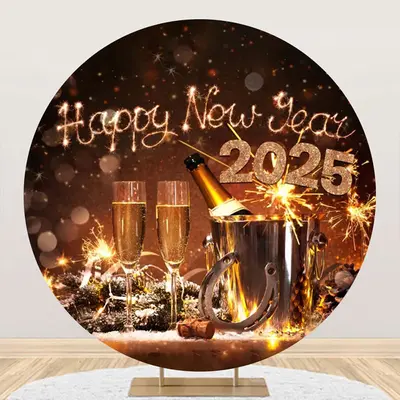 Aperturee Sparkle Cheers 2025 Round Happy New Year Backdrop - Aperturee