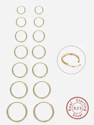 925 Sterling Silver Hoop Earrings, 2/6/8/14 Counts 2024 New Style Small Hoop Earrings, Jewelry for Women & Men, Birthday Gift...