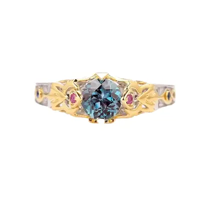 10K Two-Tone Gold Round Cut Alexandrite Zelda Triforce Engagement Promise Ring June Birthstone Ring For Her