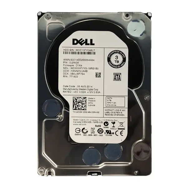 0J2W28 Dell 3TB 3Gb/s SATA 7200 3.5-Inch Hard Drive