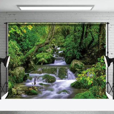 Aperturee Serene Creek Cascad Waterfall Mossy Rocks Backdrop | Photography Studio Background | Photography Cloth Backdrop | D...