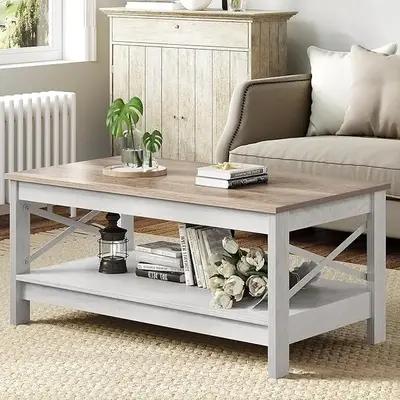 Yitahome Coffee Table for Living Room,with Storage,2-Tier Center Table for Living Room Wood Living Room Table Accent Cocktail...