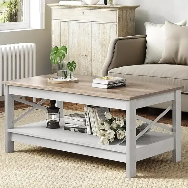 Yitahome Coffee Table for Living Room,with Storage,2-Tier Center Table for Living Room Wood Living Room Table Accent Cocktail...