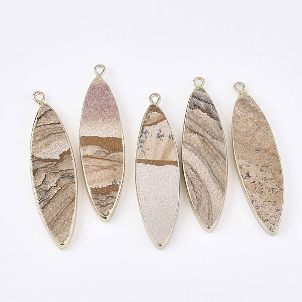 Electroplate Natural Picture Jasper Big Pendants
