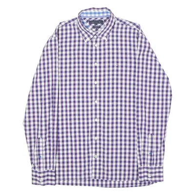 TOMMY HILFIGER Custom Fit Mens Shirt Purple Check Long Sleeve L