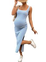 Maternity Striped Print Sleeveless Maternity Dress, Casual Pregnant Woman Dress for Summer, Maternity Clothes for Daily Wea...