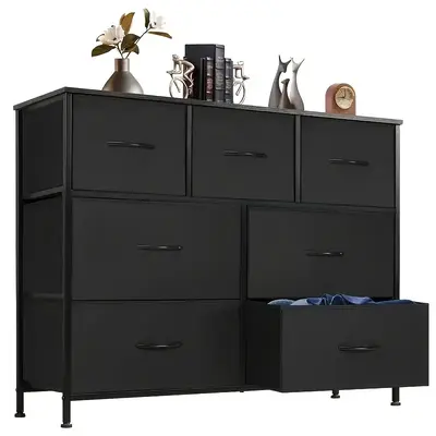 Home Dresser for Bedroom, Storage Drawers, TV Stand Fabric Storage Tower with 7 Drawers, Chest of Drawers with Fabric Bins, W...