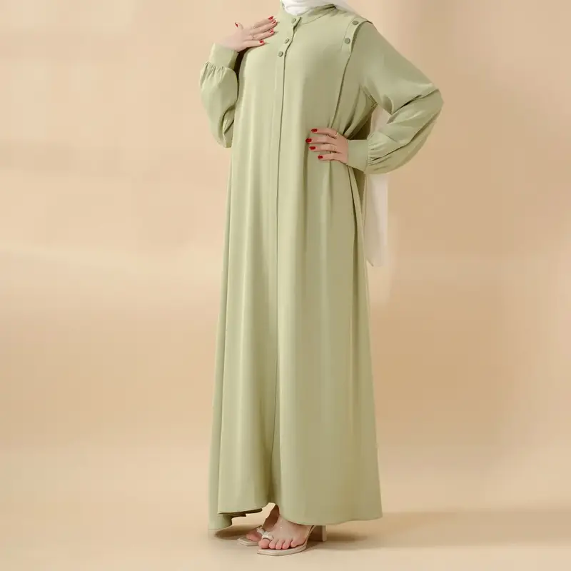 Women Fit Formal Chic Macaron Color Shoulder Button Pullover Abaya MA083 - Modest Women's Abaya Style with Elegant Design  P...