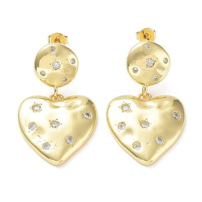 Rack Plating Brass with Cubic Zirconia Heart Dangle Stud Earrings