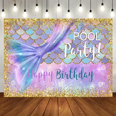 Aperturee Glitter Purple Mermaid Pool Birthday Backdrop