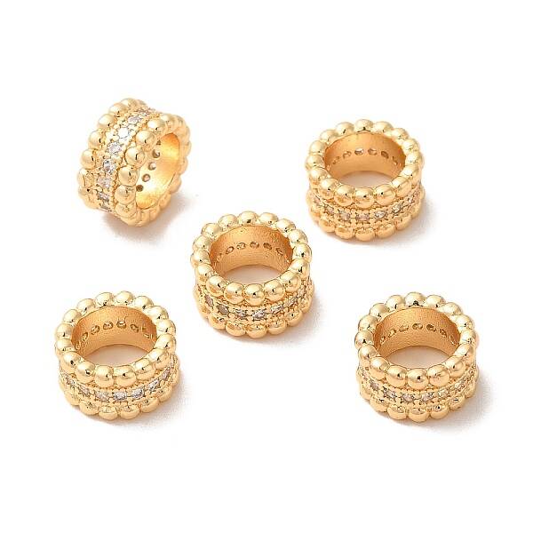 Rack Plating Brass Micro Pave Cubic Zirconia European Beads