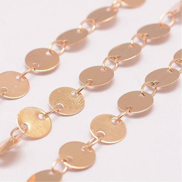 Rack Plating Brass Handmade Flat Sequin Chains