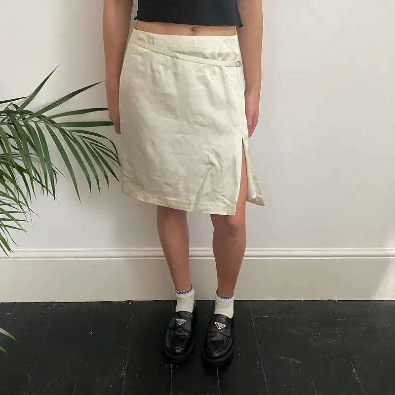 Unbranded Mini Skirt - 32W UK 12 Cream Polyester Blend