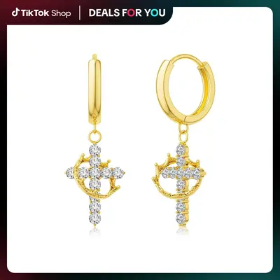 Tewiky Colorful Crown Cross Earrings For Women Dainty CZ Cross Pendant Earrings Hypoallergenic Non Tarnish Earrings Trendy Je...