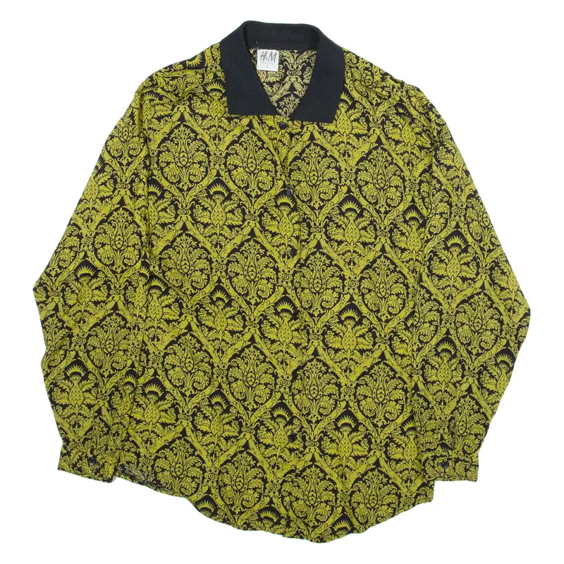 H&M Womens Shirt Gold Viscose Floral Long Sleeve S