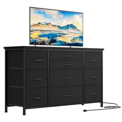 Garvee 10 Drawer Dressers for Bedroom, TV Stand Dresser for 55, Chests of Drawers with Power Outlet for Living Room, Wide Ki...