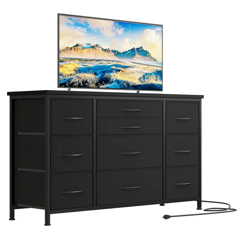 Garvee 10 Drawer Dressers for Bedroom, TV Stand Dresser for 55, Chests of Drawers with Power Outlet for Living Room, Wide Ki...