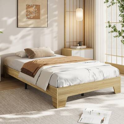 Garvee Twin XL Platform Bed Frame Minimalist Wood Grain Sturdy Low Profile Snap-Fit Assembly Pine Walnut Oak Bedroom