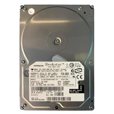 IC35L020AVVA07-0 IBM Deskstar 120GXP 20GB 7200RPM IDE Ultra ATA/100 (ATA-6) 2MB Cache 3.5-Inch Hard Drive