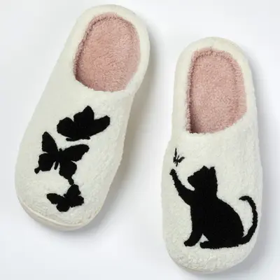 Cat & Butterflies Sherpa Lined Slippers - Cat & Butterflies - 8