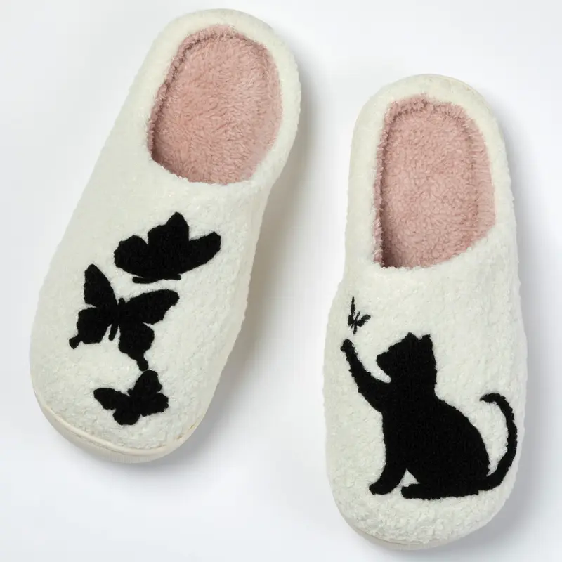 Cat & Butterflies Sherpa Lined Slippers - Cat & Butterflies - 8