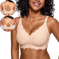 OEAK Women Bras No Underwire Scalloped Flowers V Neck Push Up Bra Buttery Soft Tshirt Bra Seamless Full Coverage Convertible ...