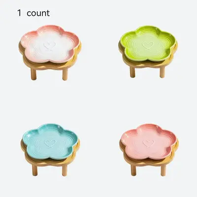 Flower Shaped Pet Feeding Bowl, 1 Count Pet Snack Bowl with Wooden Stand, Pet Feeding Supplies for Dog & Cat, Pet Supplies