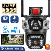 3-Lens Outdoor WiFi Security Camera – 6K Ultra HD 9MP PTZ Cam with 360° Rotation, IP66 Waterproof, 10X Zoom, AI Motion Det...