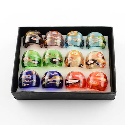 Handmade Gold Sand Millefiori Lampwork Rings