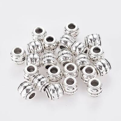 Tibetan Style Alloy Large Hole Barrel Beads