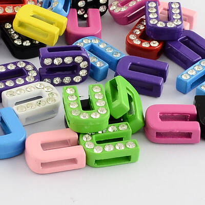 Mixed Color Zinc Alloy Grade A Rhinestone Letter Slide Charms