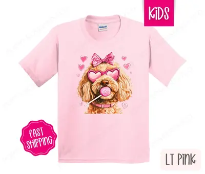 Valentine Golden Doodle Kids Shirt - Valentine's Day Children's Tshirt - Cute Youth Tee Gildan