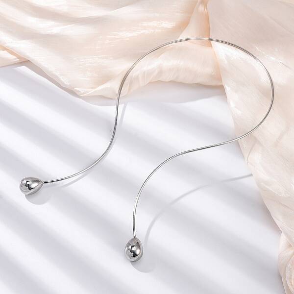 304 Stainless Steel Open Teardrop Choker Necklaces for Women
