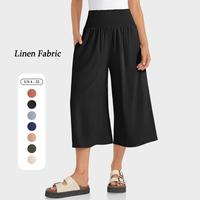 TARSE Womens Linen Palazzo Pants Boho High Waisted Wide Leg Casual Pant with Pockets