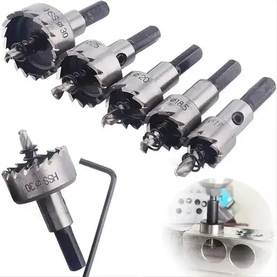 Hole Saw Drill Bit Set, 5 Counts/set Hole Saw Drill Bit Set, Suitable for Stainless Steel, Aluminum, Plastic, and Wood