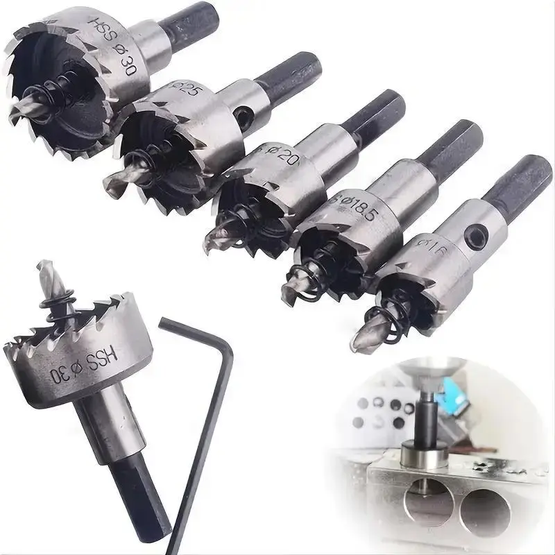 Hole Saw Drill Bit Set, 5 Counts/set Hole Saw Drill Bit Set, Suitable for Stainless Steel, Aluminum, Plastic, and Wood