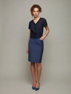 COLUMN | Tailored Pencil Skirt | Colour: Blue | Size: UK 8 (US 2)