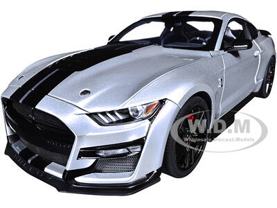 Ford Mustang Shelby GT500 Iconic Silver Metallic with Black Stripes 1/18 Model Car by Autoart