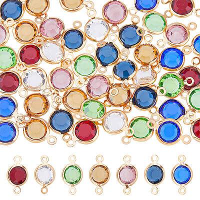 56Pcs 7 Colors Brass Pave Glass Connector Charms