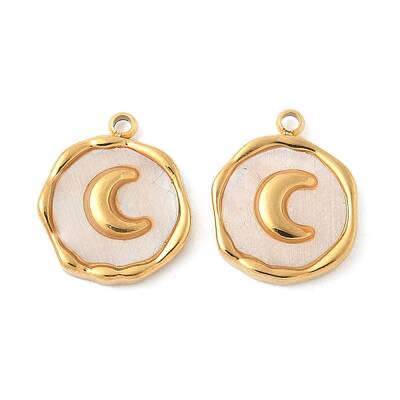 304 Stainless Steel Pave Natural Shell Pendants