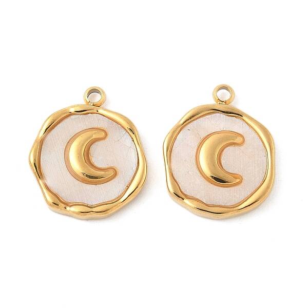 304 Stainless Steel Pave Natural Shell Pendants
