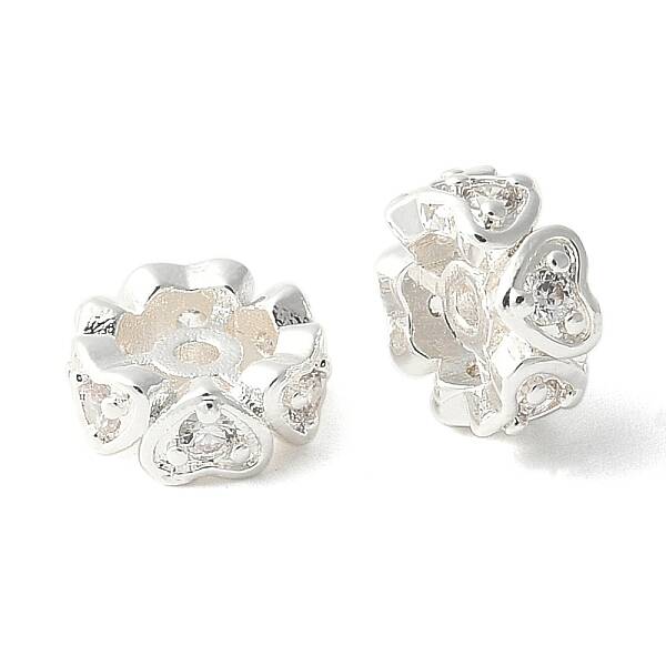 Brass Micro Pave Clear Cubic Zirconia Wheel Beads