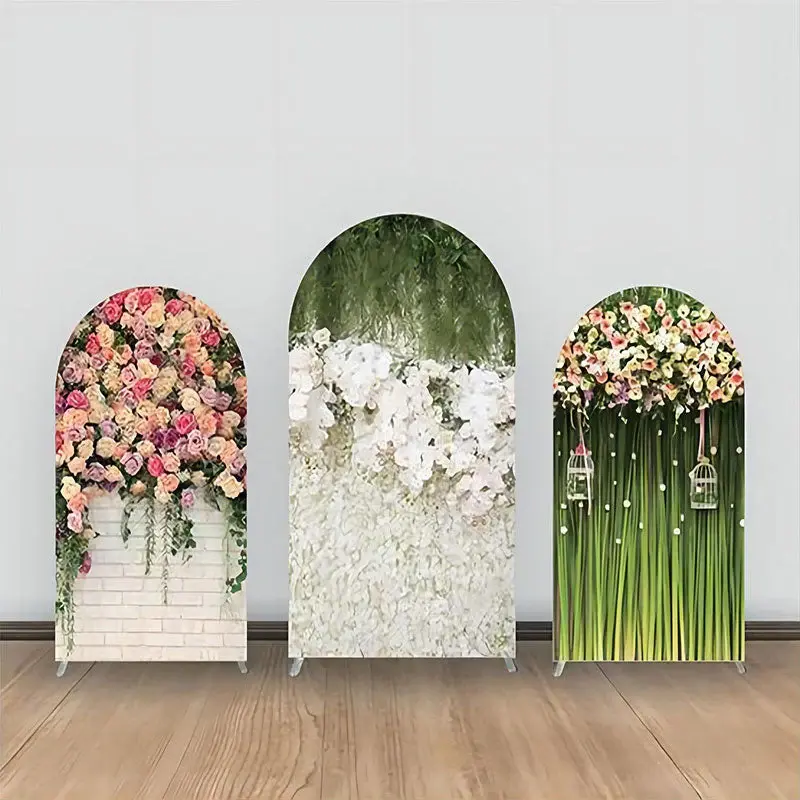White Floral Wall Colors Green Arch Backdrop Kit - Aperturee
