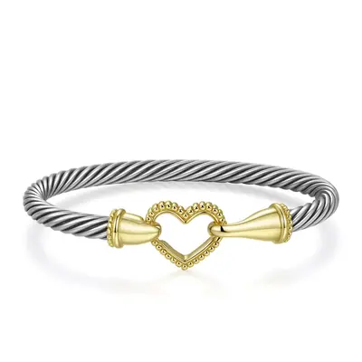 Mytys Two Tone Buckle With Heart Design Exquisite Bracelet for Women Match Hypoallergenic Trendy Stack Bangle Jewelry